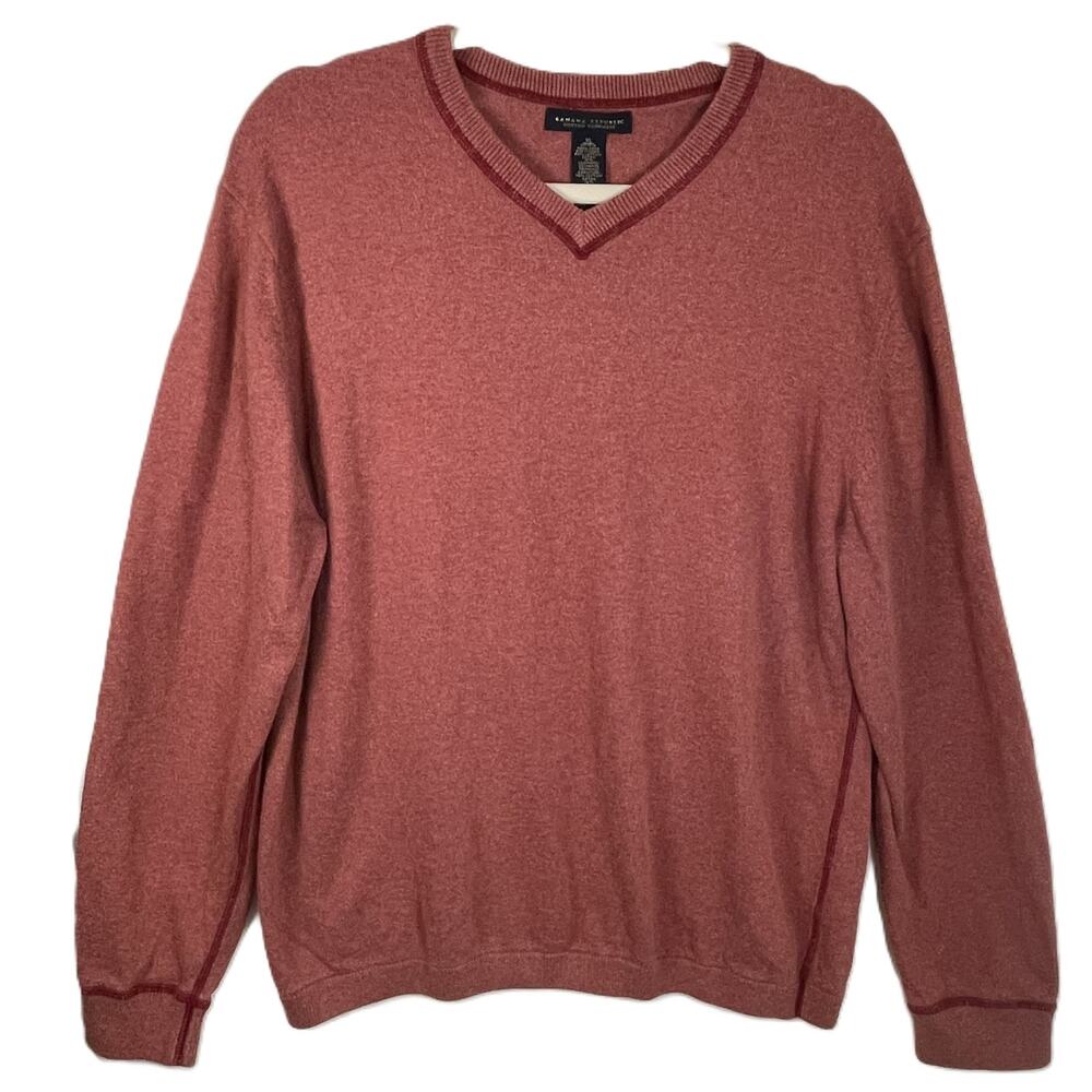 VTG Banana Republic XL Rust Burnt‎ Orange Cotton Cashmere V Neck Fall Sweater